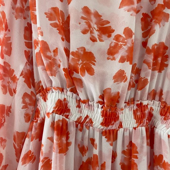 Misa Los Angeles Lorena Blouson Mini Dress Medium Orange Floral Print V-neck - Picture 11 of 13